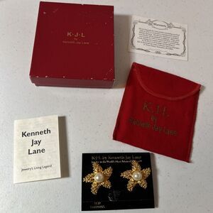 Kenneth Jay Lane Venus Starfish Clip Earrings Vintage Jewelry Faux Pearl New